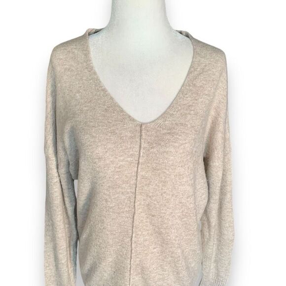 Express Sweater Heather Oatmeal Beige V-Neck Neutral Knit Pullover Wool Blend XS - Picture 11 of 11